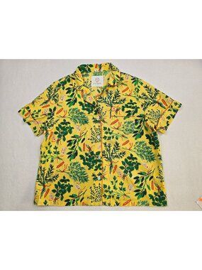 Print Fresh Anthropologie Yellow Herb Garden Organic Cotton Pajama Shirt Xl